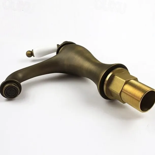 Antique Brass Bathroom Sink FaucetRotatable Ceramic Valve Single Handle One Hole Bath Taps with Hot and Cold Switch