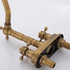 Antique Brass Centerset Faucet Two Handle, 360° Swivel Cross Knobs, Basin Mixer Tap Three Holes, Swivel Centerset Bathroom Sink Faucet