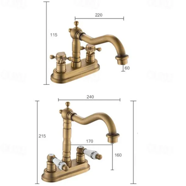 Antique Brass Centerset Faucet Two Handle, 360° Swivel Cross Knobs, Basin Mixer Tap Three Holes, Swivel Centerset Bathroom Sink Faucet