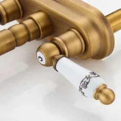 Antique Brass Centerset Faucet Two Handle, 360° Swivel Cross Knobs, Basin Mixer Tap Three Holes, Swivel Centerset Bathroom Sink Faucet