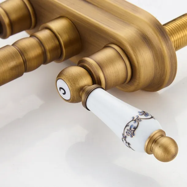 Antique Brass Centerset Faucet Two Handle, 360° Swivel Cross Knobs, Basin Mixer Tap Three Holes, Swivel Centerset Bathroom Sink Faucet