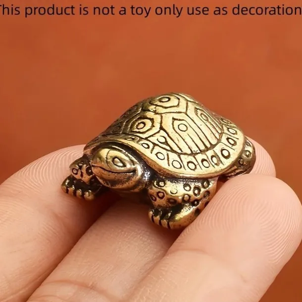Antique Brass Longevity Turtle Ornament, Auspicious Home Decoration, Small Gift for Tea Pet Lovers