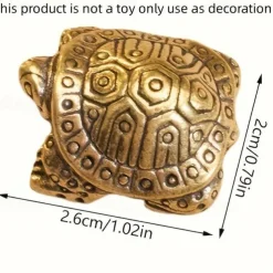 Antique Brass Longevity Turtle Ornament, Auspicious Home Decoration, Small Gift for Tea Pet Lovers