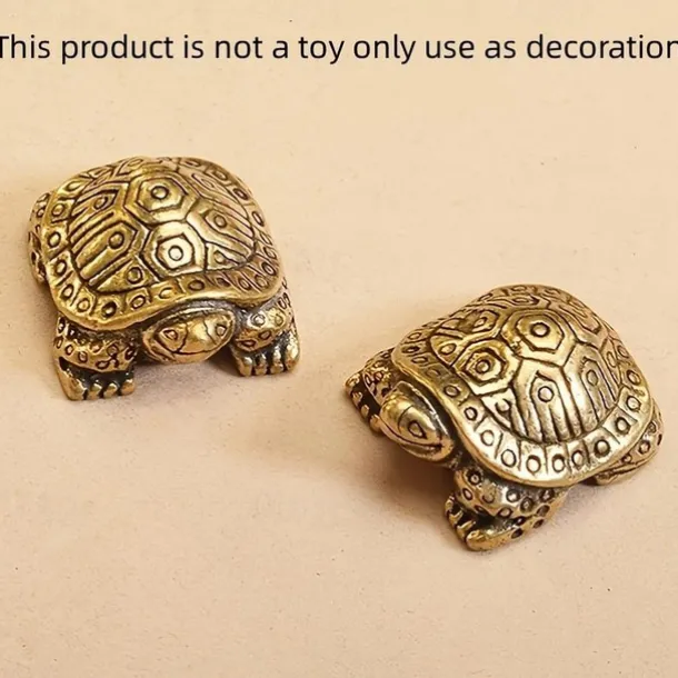 Antique Brass Longevity Turtle Ornament, Auspicious Home Decoration, Small Gift for Tea Pet Lovers