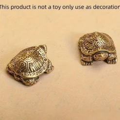 Antique Brass Longevity Turtle Ornament, Auspicious Home Decoration, Small Gift for Tea Pet Lovers