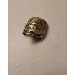 Antique Brass Longevity Turtle Ornament, Auspicious Home Decoration, Small Gift for Tea Pet Lovers