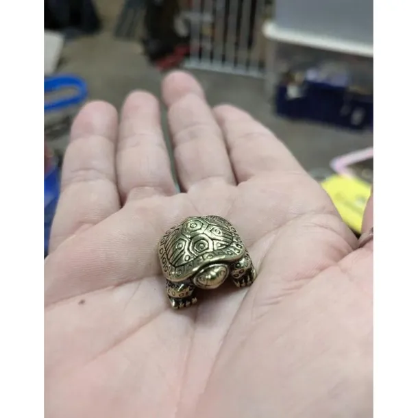 Antique Brass Longevity Turtle Ornament, Auspicious Home Decoration, Small Gift for Tea Pet Lovers