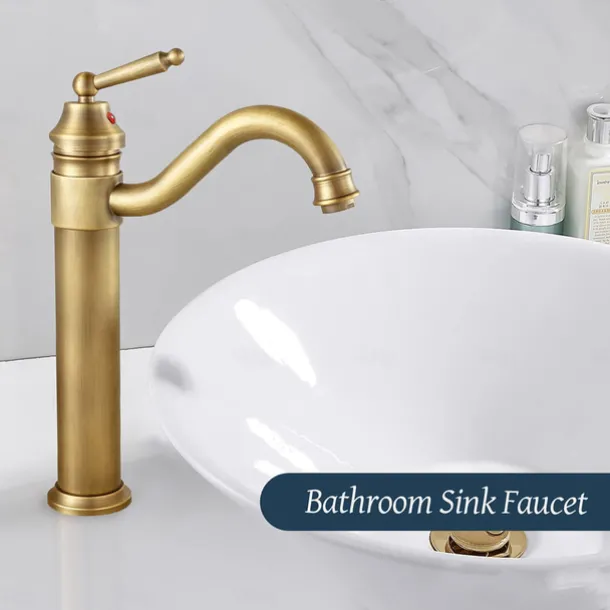 Antique Brass Single Handle Bathroom Sink Faucet Brushed Brass Long Reach Bathroom Faucet Mixer Tap