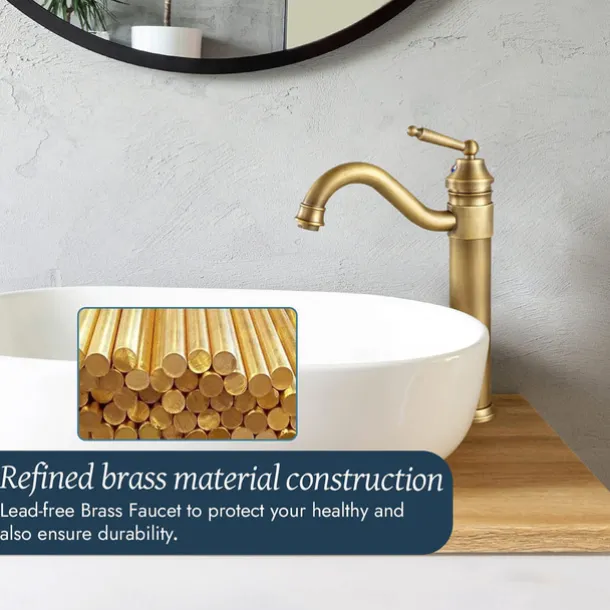 Antique Brass Single Handle Bathroom Sink Faucet Brushed Brass Long Reach Bathroom Faucet Mixer Tap