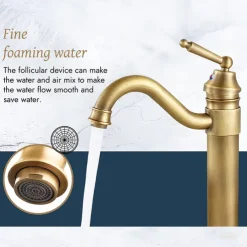 Antique Brass Single Handle Bathroom Sink Faucet Brushed Brass Long Reach Bathroom Faucet Mixer Tap