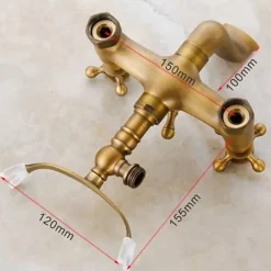 Antique Brass Wall Mounted Shower Faucet, Two Handles Two Holes Bathtub Shower Mixer Taps Contain with Handshower and Valve and Hot/Cold Water
