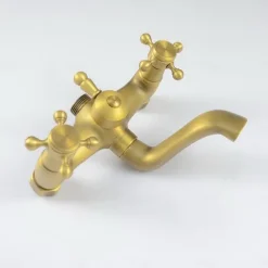 Antique Brass Wall Mounted Shower Faucet, Two Handles Two Holes Bathtub Shower Mixer Taps Contain with Handshower and Valve and Hot/Cold Water