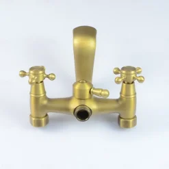 Antique Brass Wall Mounted Shower Faucet, Two Handles Two Holes Bathtub Shower Mixer Taps Contain with Handshower and Valve and Hot/Cold Water