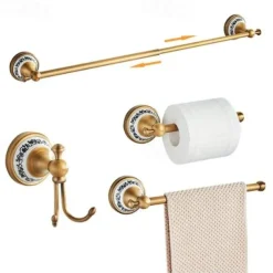 Antique Bronze Bathroom Hardware Set, Brass Adjustable Towel Rack, Toilet Roll Paper Holder, Hand Towel Holder, Hook, Bathroom Accessories Set Wall Mounted