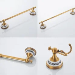 Antique Bronze Bathroom Hardware Set, Brass Adjustable Towel Rack, Toilet Roll Paper Holder, Hand Towel Holder, Hook, Bathroom Accessories Set Wall Mounted