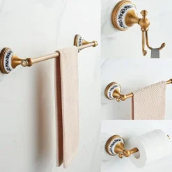 Antique Bronze Bathroom Hardware Set, Brass Adjustable Towel Rack, Toilet Roll Paper Holder, Hand Towel Holder, Hook, Bathroom Accessories Set Wall Mounted