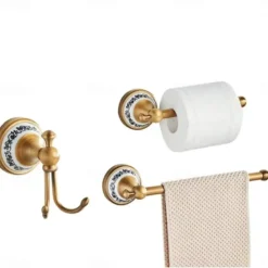 Antique Bronze Bathroom Hardware Set, Brass Adjustable Towel Rack, Toilet Roll Paper Holder, Hand Towel Holder, Hook, Bathroom Accessories Set Wall Mounted