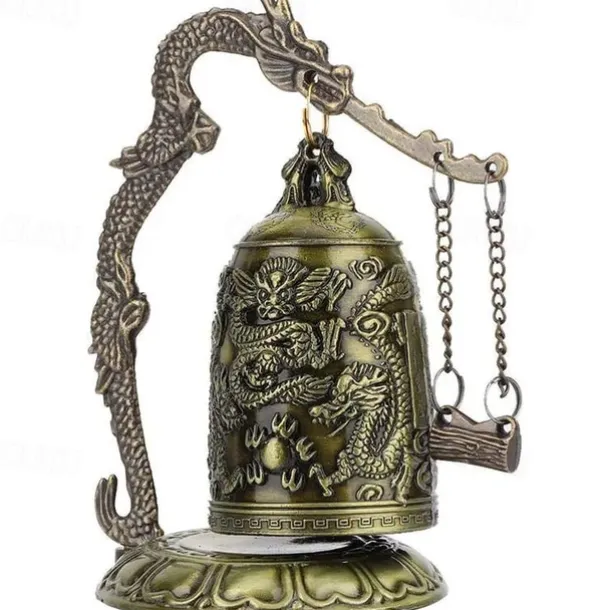 Antique Bronze Dragon Bell - Majestic Feng Shui Decor - Hand-Crafted Metal Ornament for Collectors & Home Aesthetics