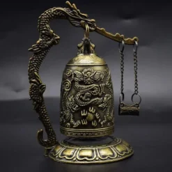 Antique Bronze Dragon Bell - Majestic Feng Shui Decor - Hand-Crafted Metal Ornament for Collectors & Home Aesthetics