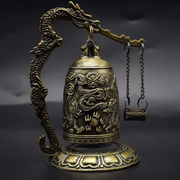 Antique Bronze Dragon Bell - Majestic Feng Shui Decor - Hand-Crafted Metal Ornament for Collectors & Home Aesthetics