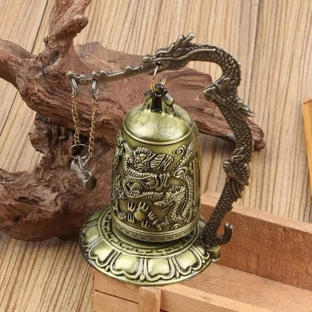 Antique Bronze Dragon Bell - Majestic Feng Shui Decor - Hand-Crafted Metal Ornament for Collectors & Home Aesthetics