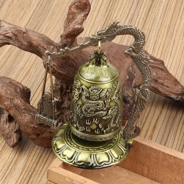 Antique Bronze Dragon Bell - Majestic Feng Shui Decor - Hand-Crafted Metal Ornament for Collectors & Home Aesthetics