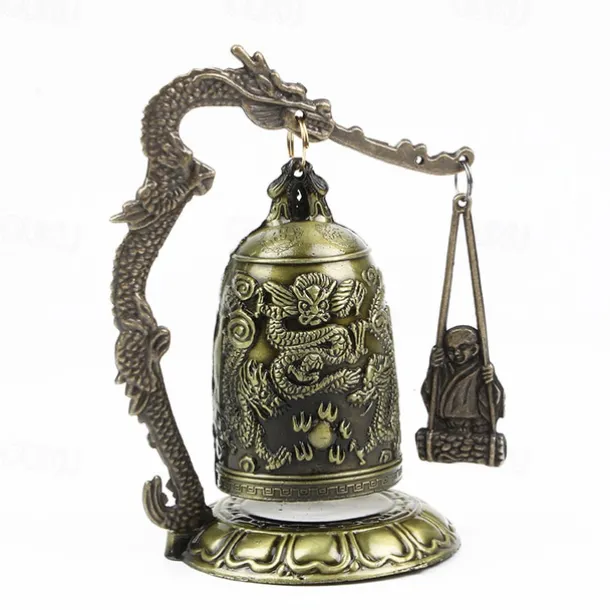 Antique Bronze Dragon Bell - Majestic Feng Shui Decor - Hand-Crafted Metal Ornament for Collectors & Home Aesthetics