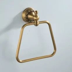 Antique Brushed Brass Towel Holder Towel Ring , Copper for Bathrooms, Trapezoid Hand Towel Rack Wall Mounted Decorative