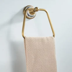 Antique Brushed Brass Towel Holder Towel Ring , Copper for Bathrooms, Trapezoid Hand Towel Rack Wall Mounted Decorative