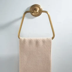 Antique Brushed Brass Towel Holder Towel Ring , Copper for Bathrooms, Trapezoid Hand Towel Rack Wall Mounted Decorative
