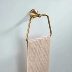 Antique Brushed Brass Towel Holder Towel Ring , Copper for Bathrooms, Trapezoid Hand Towel Rack Wall Mounted Decorative