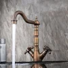 Antique Copper Bathroom Sink Faucet,Centerset Two Handles One Hole Bath Taps with Hot and Cold Switch and Ceramic Valve