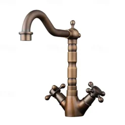 Antique Copper Bathroom Sink Faucet,Centerset Two Handles One Hole Bath Taps with Hot and Cold Switch and Ceramic Valve