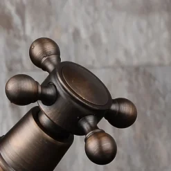 Antique Copper Bathroom Sink Faucet,Centerset Two Handles One Hole Bath Taps with Hot and Cold Switch and Ceramic Valve