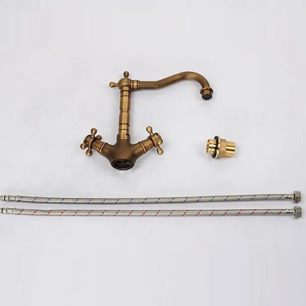 Antique Copper Bathroom Sink Faucet,Centerset Two Handles One Hole Bath Taps with Hot and Cold Switch and Ceramic Valve