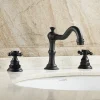 Antique Copper Bathroom Sink Faucet,Widespread Oil-rubbed Bronze Centerset Two Handles Three Holes Bath Taps with Hot and Cold Switch