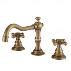 Antique Copper Bathroom Sink Faucet,Widespread Black Widespread Two Handles Three Holes Bath Taps with Hot and Cold Switch
