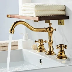 Antique Copper Bathroom Sink Faucet,Widespread Black Widespread Two Handles Three Holes Bath Taps with Hot and Cold Switch