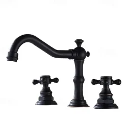Antique Copper Bathroom Sink Faucet,Widespread Black Widespread Two Handles Three Holes Bath Taps with Hot and Cold Switch