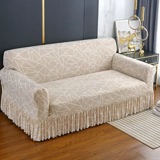 Anti-Slip Cat Scratch Resistant Elastic Sofa Cover with Skirt Hem - Durable and Stylish Furniture Protector for Living Rooms and Pet-Friendly Homes.