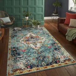 Area Rug Carpet Exotic Ethnic Style Floor Mat American Persian Multicolored Flowers in Retro Style Living Room Hotel Homestay Home Bedroom Full Carpet