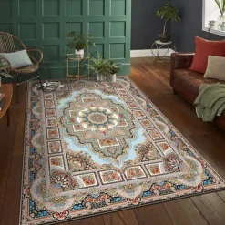 Area Rug Carpet Exotic Ethnic Style Floor Mat American Persian Multicolored Flowers in Retro Style Living Room Hotel Homestay Home Bedroom Full Carpet