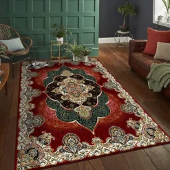 Area Rug Carpet Exotic Ethnic Style Floor Mat American Persian Multicolored Flowers in Retro Style Living Room Hotel Homestay Home Bedroom Full Carpet