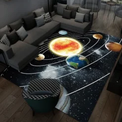 Area Rug Educational Outer Space Universe Planet Floor Rugs Living Room Home Decor, Carpets Area Mats for Kids Boys Girls Bedroom