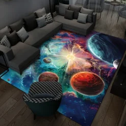 Area Rug Educational Outer Space Universe Planet Floor Rugs Living Room Home Decor, Carpets Area Mats for Kids Boys Girls Bedroom