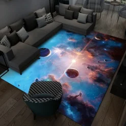 Area Rug Educational Outer Space Universe Planet Floor Rugs Living Room Home Decor, Carpets Area Mats for Kids Boys Girls Bedroom