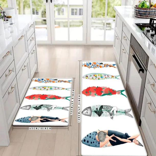 Area Rug Kitchen Rug Mat Non-Slip Oil Proof Floor Mat Livingroom Rug Indoor Outdoor Mat Bedroom Decor Bathroom Mat Entrance Rug Door Mat Summer Fishes