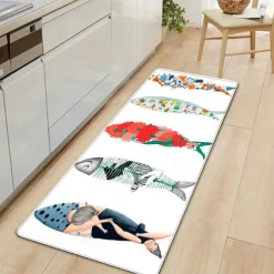 Area Rug Kitchen Rug Mat Non-Slip Oil Proof Floor Mat Livingroom Rug Indoor Outdoor Mat Bedroom Decor Bathroom Mat Entrance Rug Door Mat Summer Fishes