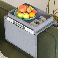 Armrest Organizer with Cup Holder, Tray, and Remote Control Holder for Recliner Sofa Armrests - Fits Couch Armrests, Chair Arms, Bedside - Storage Pouch for Phone, Tablet, Books, Magazines, Drink Holder