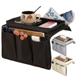 Armrest Organizer with Cup Holder, Tray, and Remote Control Holder for Recliner Sofa Armrests - Fits Couch Armrests, Chair Arms, Bedside - Storage Pouch for Phone, Tablet, Books, Magazines, Drink Holder